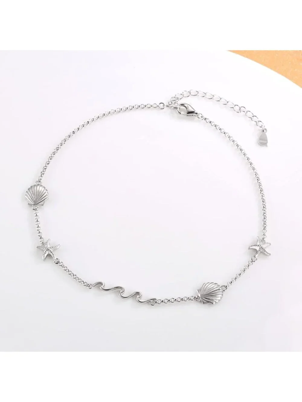 Sterling Silver Ocean Wave Shell Anklet, Sea Starfish Ankle Bracelet, Summer
